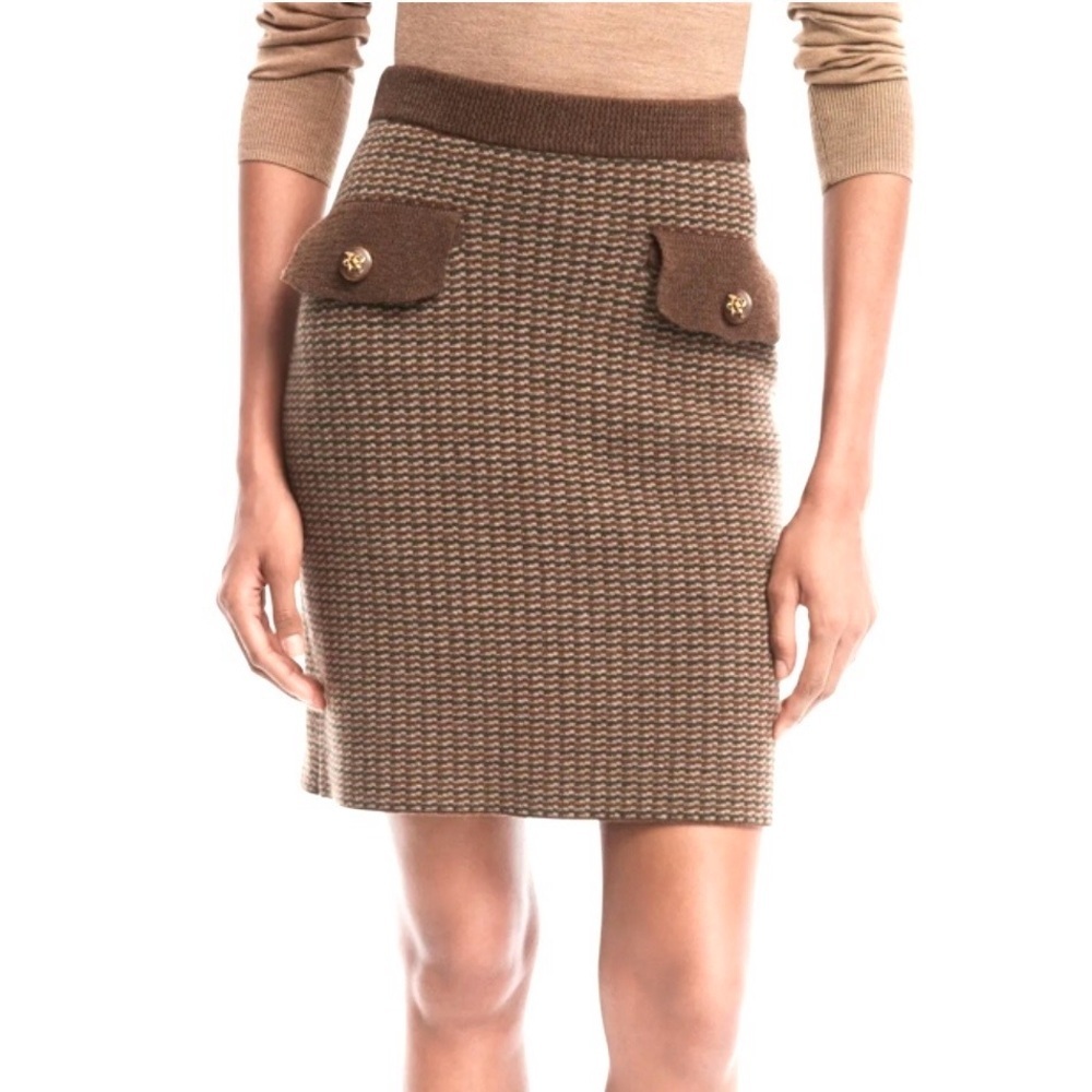 Brooks Brothers Merino Wool Double Knit Houndstooth Sweater Skirt M brown NEW